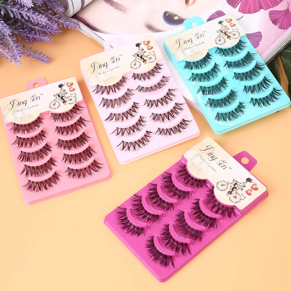 

5 Pairs Handmade Thick Full False Eyelashes Natural Long Eyelashes Set Fake Lashes Eye Extension Tool Makeup
