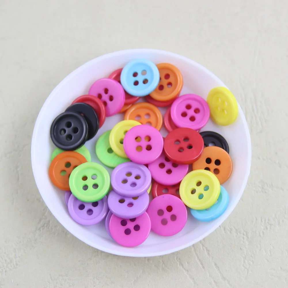 100pcs/lot 11.5mm Mix Color Round 4holes Flatback Acryl Buttons