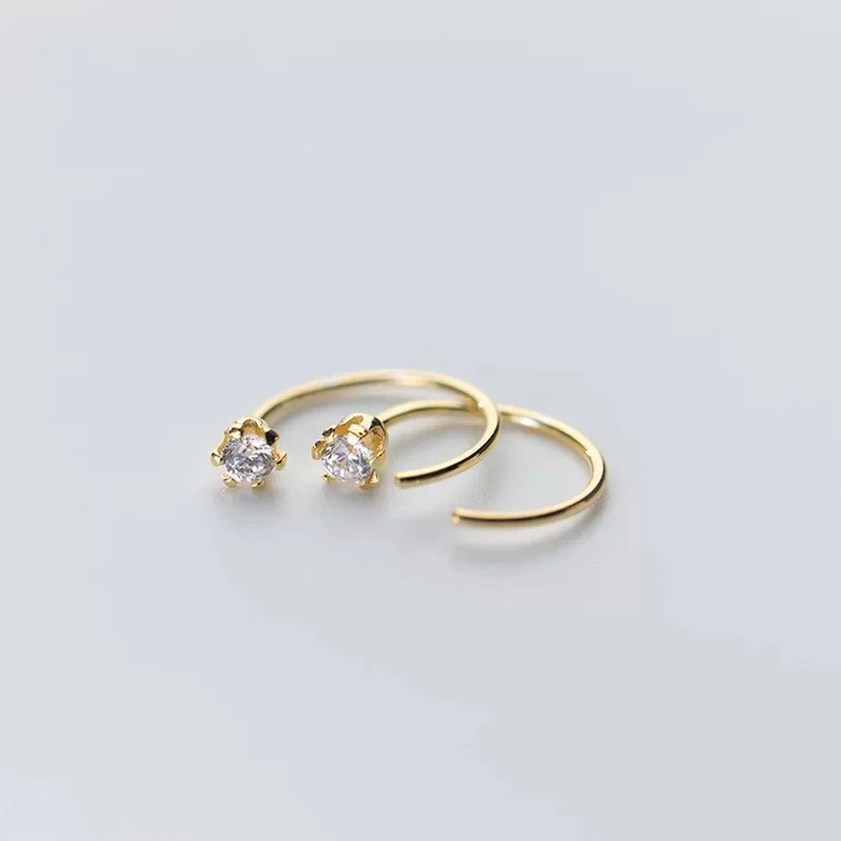 

925 Sterling Silver Ear Hook Fashion Zirconia Gold Color Minimalist Stud Earrings For Women Kid Cute Personalized Female Jewelry