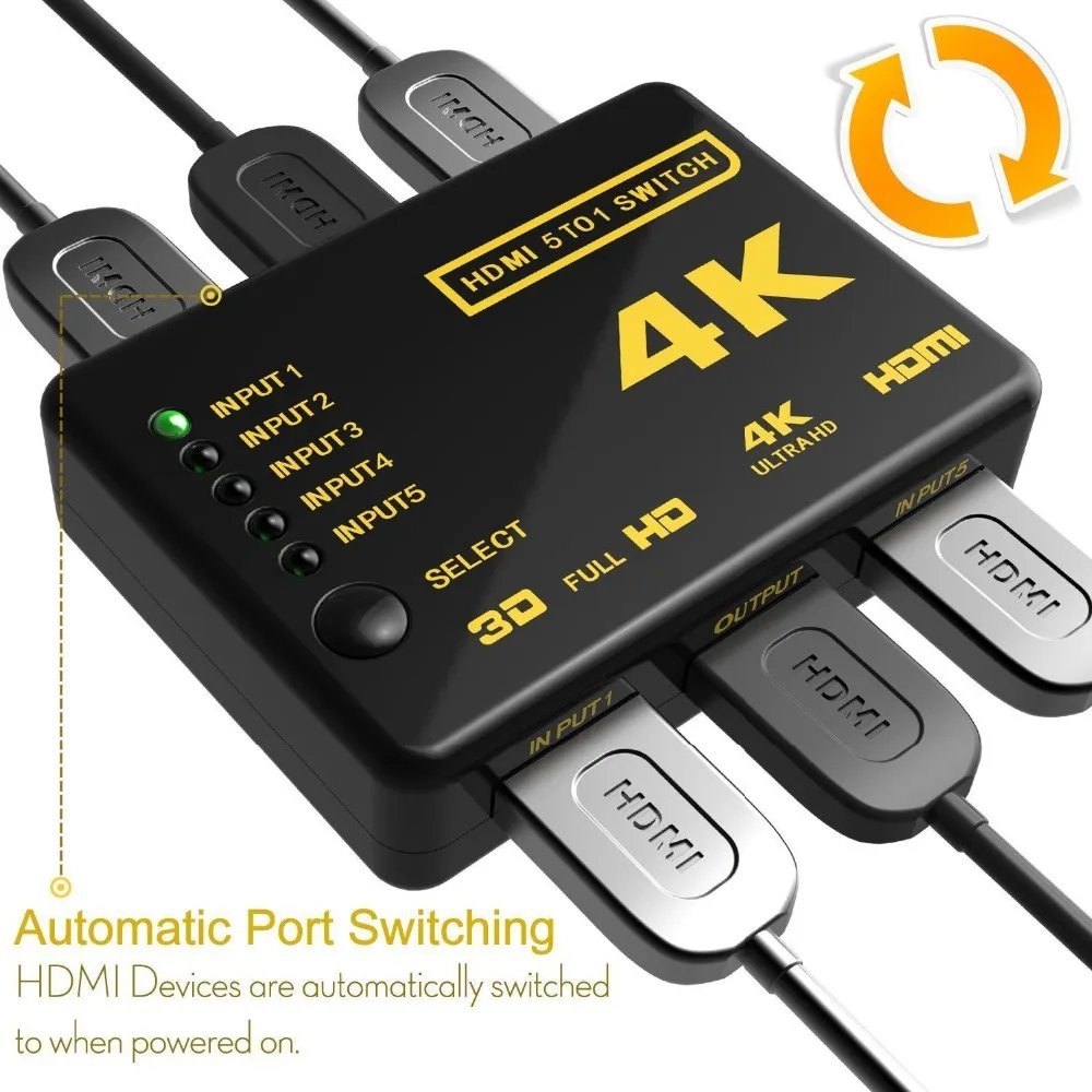 Tonbux HDMI сплиттер переключатель адаптер 5 портов Umschalter Verteiler 4K Ultra HD HDCP 3D HDR|Кабели HDMI|