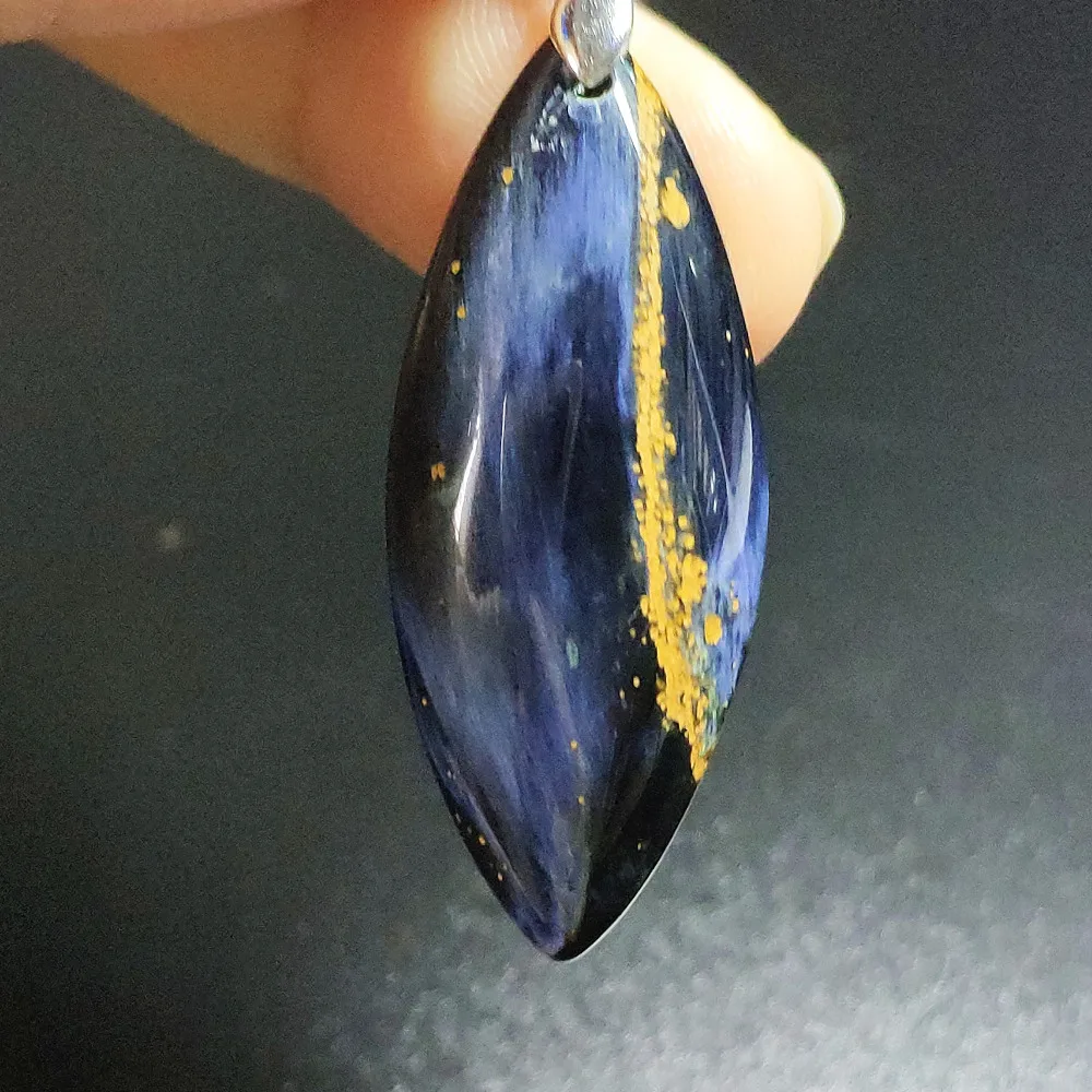 

Genuine Natural Blue Pietersite Pendant 38x15x8mm Water Drop Chatoyant Crystal Healing Gemstone Women Necklace Pendant AAAAA