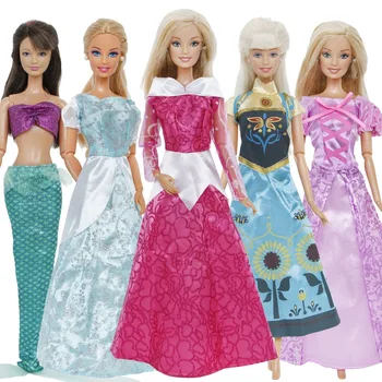 

5 Pcs / Lot Fairy Tale Dress Copy Sleeping Beauty Anna Princess Gown Skirt Clothes For Barbie Doll Accessories Kid Xmas Toy