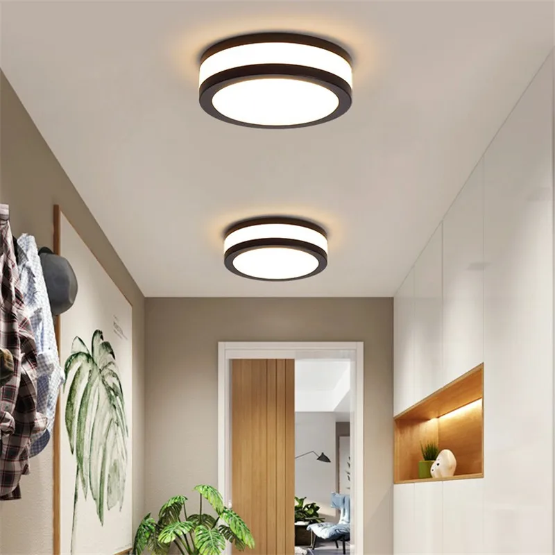 Наружный светодиодный потолочный светильник для ванной комнаты, Балконный коридорный светильник, черный белый круглый потолочный светильник 12 Вт