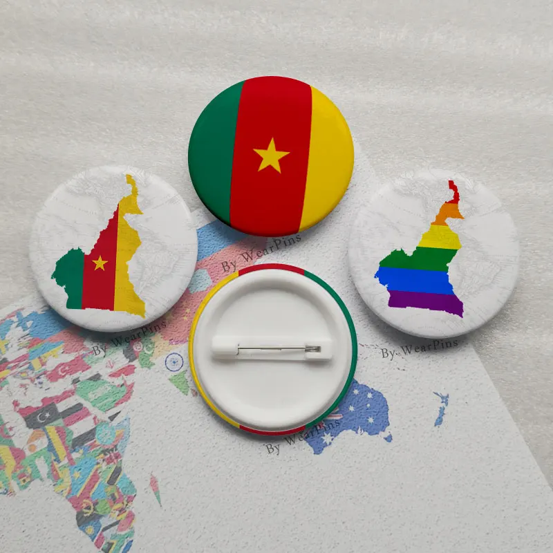 

Cameroon Flag Map Tin Button Pins LGBT Gay Rainbow Pride Tin Button Badges