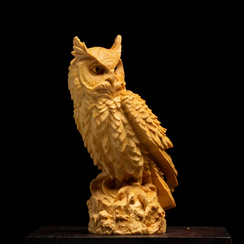 CCZHIDAO Solid wood owl animal sculpture ornaments carving crafts home accessories creative