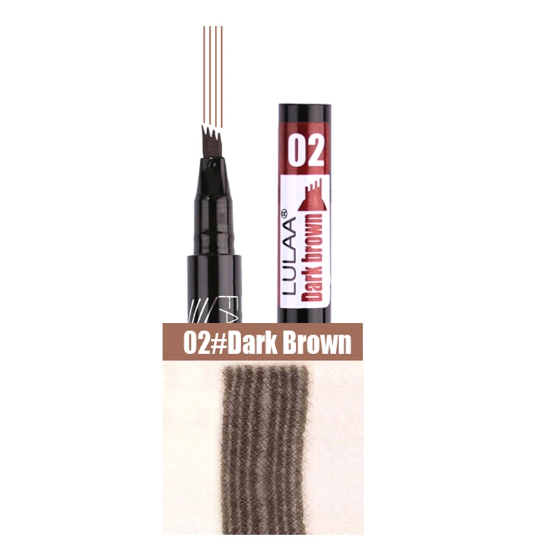 LULAA, натуральный карандаш для бровей, четыре когтя, для бровей, ТИНТ, макияж, водонепроницаемый карандаш для бровей, коричневый, черный, серый, кисть, косметика для женщин, макияж - Цвет: dark brown