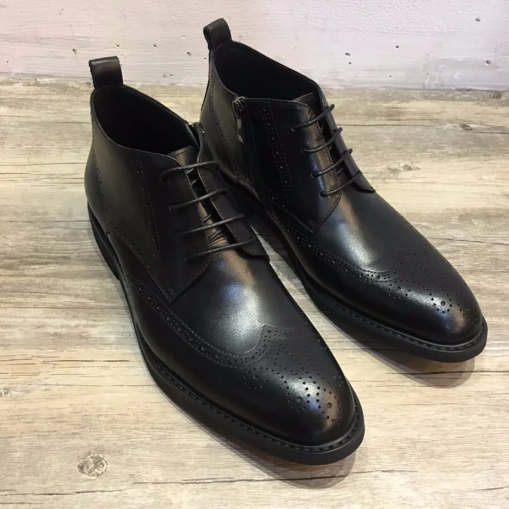 Botas Casuais Boots Desai Sapatos De Ankle Água Esculpida Atualização Trabalho Desgaste Conforto Homens Luz Nova Couro Brock Black Manchado Negócio rtqwTazrcY