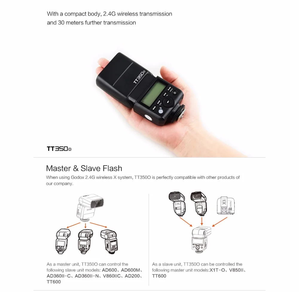 2X Godox TT350O 2,4G HSS 1/8000s ttl Мини Вспышка Speedlite+ X1T-O триггер+ 6x2500 mAh аккумулятор для Olympus/Panasonic Caneras