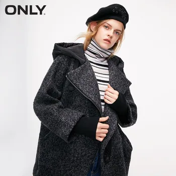 

ONLY Women's Hooded Wool Coat Quilted drawstring hood Diagonal zip front |11836T501