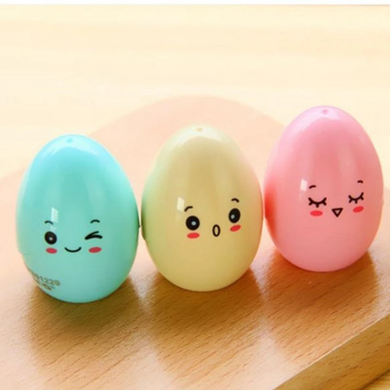 Pack of 3 Kawaii Cartoon Plastic Single Hole Egg Pencil Sharpener 3 Color