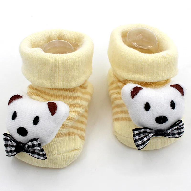 Носки для маленьких мальчиков и девочек противоскользящие хлопковые носки-тапочки для новорожденных и малышей от 0 до 18 месяцев - Цвет: Bear Bow