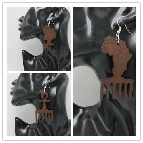 

7pairs/lot 2017 Newest Africa Ankh Wood Earrings can be mixed designs