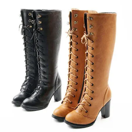 

punk style boots size 12 women Cosplay Boots Lace Up High Heel Shoes New+Drop Shipping Pu Leather