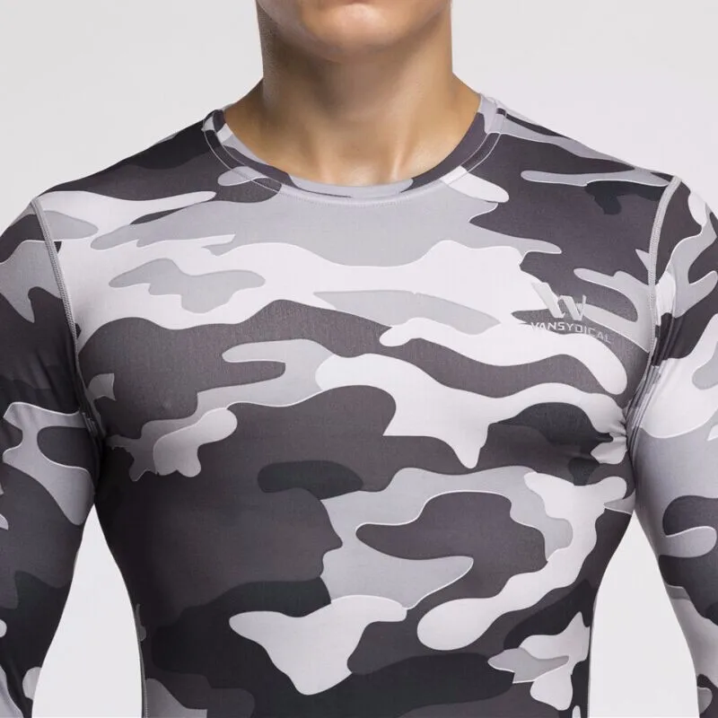 Quick-Dry-High-Elastic-Compression-Shirt-Long-Sleeve-Grey-Camouflage-Men-s-Sportswear-Base-Layer-Underwear