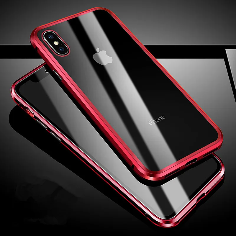 360 градусов Полный Магнитный чехол для iPhone X XS Max XR 8 7 6 Plus Крышка передняя задняя стекло чехол для iPhone 8X6 S плюс Магнит Чехол - Цвет: Red