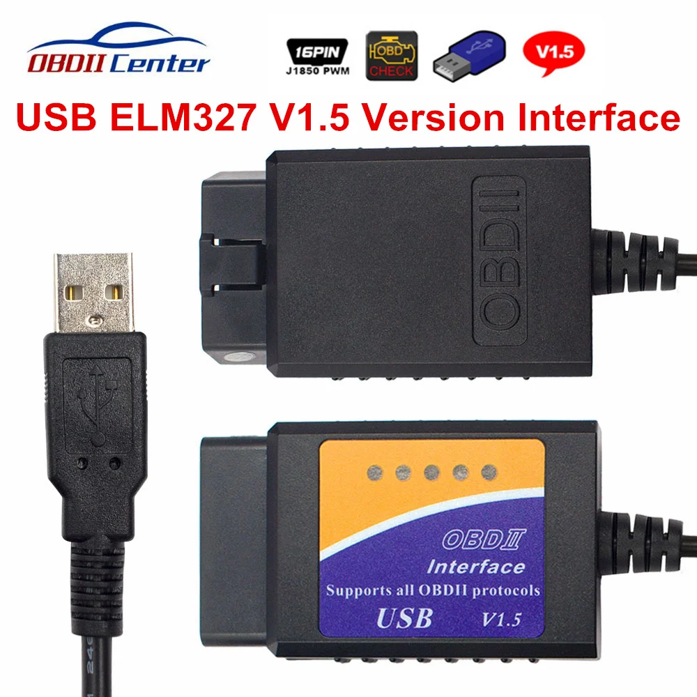 Последняя ELM327 USB V1.5 OBD2 диагностический Интерфейс ELM 327 1 5 аппаратная версия