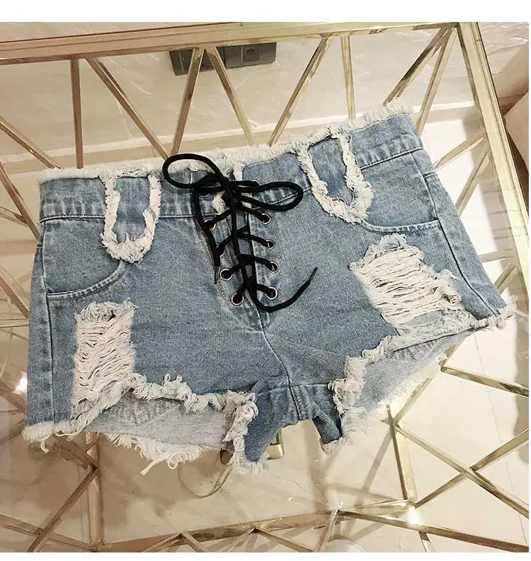 Для женщин летние пикантные панк Reppied джинсы для Шорты Высокая талия кружево до отверстие Горячие Мини Booty Dtressed джинсовые шорты Уличная д