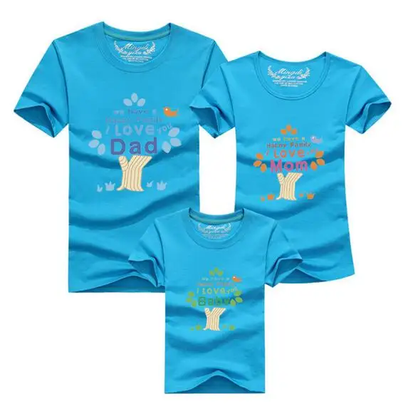 Новые одинаковые комплекты для семьи с принтом «Счастливая семья» для мамы, папы и ребенка летние хлопковые футболки для мальчиков и девочек 13 цветов - Цвет: Небесно-голубой