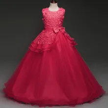 Новое Детское красное платье принцессы с цветочным рисунком для девочек, платье без рукавов с бантом, милая одежда для маленьких девочек