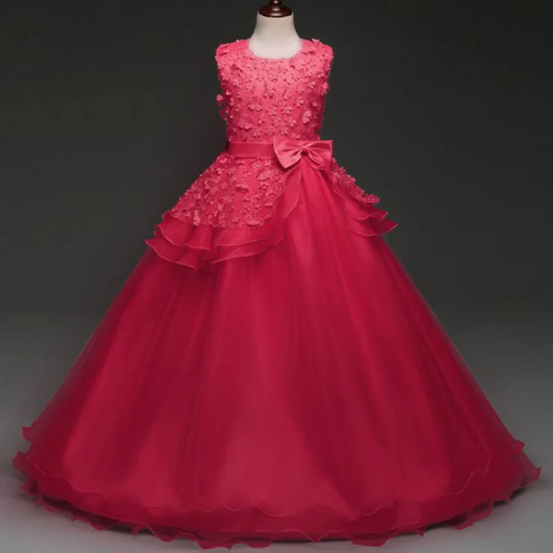 

New Children's Red Girls Flower Princess Dress Sleeveless Bow Dress Cute Baby Girls Clothes