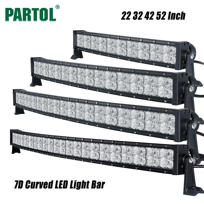 Partol 7D 22 32 42 52 Curved LED Light Bar CREE Chips Offroad Led Work Light Driving Lamp Combo Beam Truck ATV SUV Boat 4x4 4WD oslamp 32 300w cree chips led work light bar offroad led bar lights combo beam led driving lamp for truck suv 4x4 4wd 12v 24v