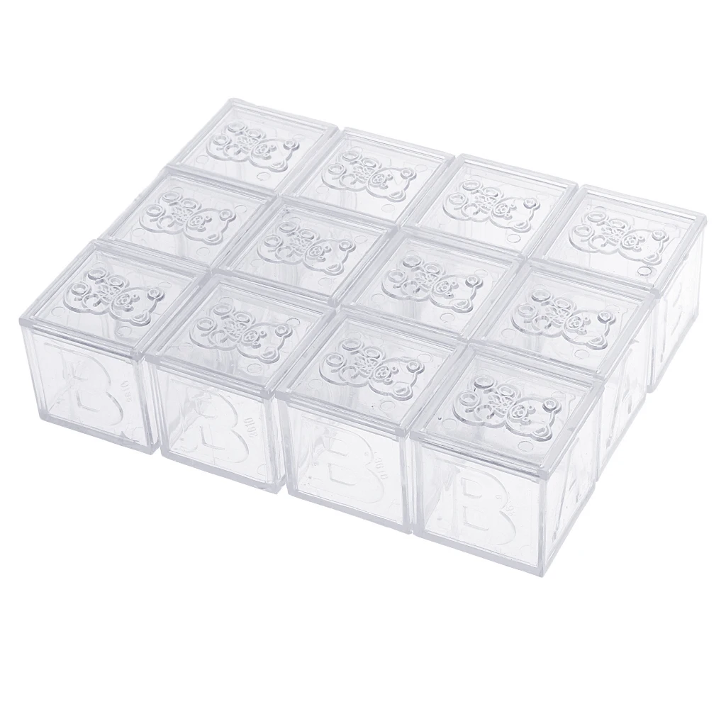 12 Pieces Blocks Design Cute Bear Pattern Candy Box Wedding Baby Shower Party Candy Gift Box 