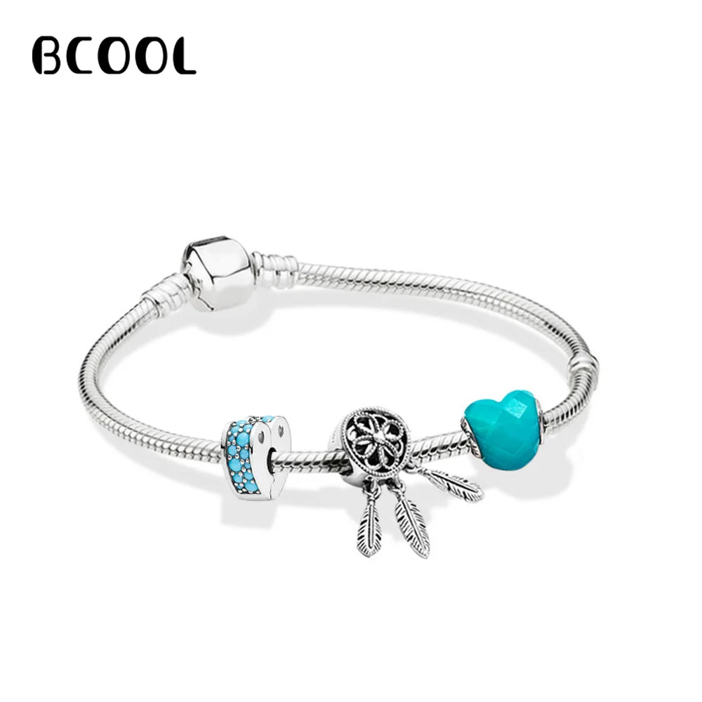 

DIY Jewelry Women's Charm Fashion Silver 925 Original Bracelet For Women's New Blue Dream Crystal Beads Bracelet Jewelry Gift