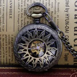 Винтажные часы ожерелье стимпанк Скелет механический кармашек для часов Часы Кулон ручной обмотки мужские и женские цепи подарок PJX1307