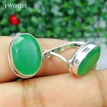 YWOSPX элегантные серьги-гвоздики с зеленым камнем серебристого цвета для женщин, ювелирные изделия, свадебные серьги, подарки Y30