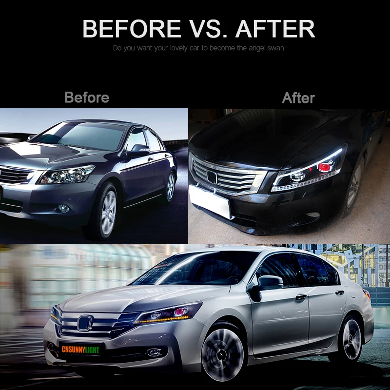 Тип СВЕТОДИОДА направленного света CNSUNNYLIGHT-для Honda Accord 2008/2009/2010/2011/2012 автомобильные фары в сборе W/светодиодный демон Eyes DRL указатели поворота