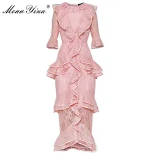 MoaaYina, дизайнерское подиумное платье, летнее, женское, с рукавами-бабочками, кружевное, выдалбливает, каскадные, с рюшами, для праздника, вечеринки, выпускного, элегантное платье