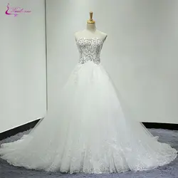 Waulizane без бретелек линии свадебное платье с бисером и Камень Тюль Юбка Кружевное платье невесты