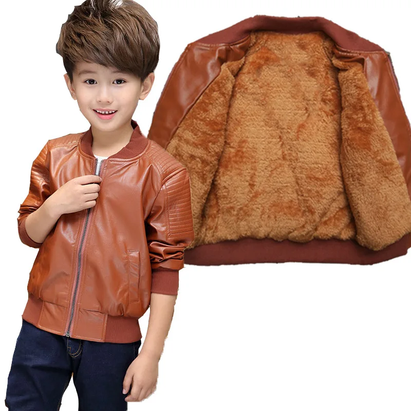 GCWHFL/детские Куртки из искусственной кожи зимнее теплое кожаное пальто для мальчиков весенне-осенняя куртка для мальчиков однотонная Повседневная Верхняя одежда От 3 до 15 лет