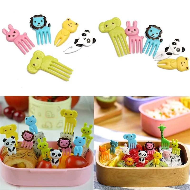 10 pcs bento kawaii animal Nourriture Fruit pics fourchettes Lunch Box Case Set Accessoire