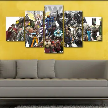 

Overwatch Canvas Poster Characters Print Painting Wall Art 5 Piece Set Decor
