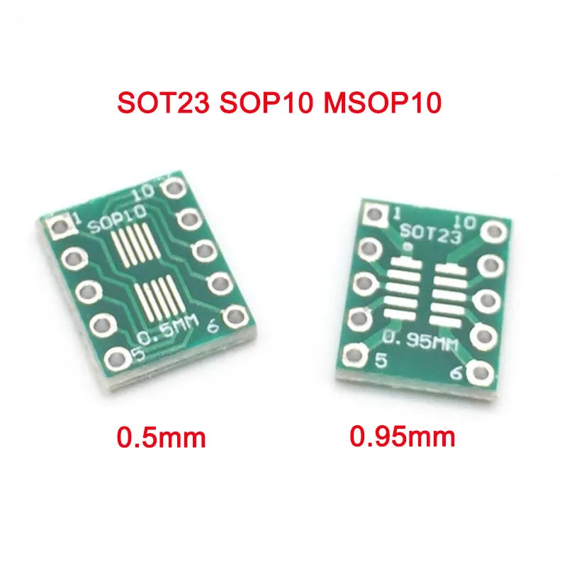 

20pcs SMD to DIP Adapter SOT23 SOP10 MSOP10 Umax SOP23 to DIP10 Pinboard 0.5mm 0.95mm to 2.54mm Pin PCB Board Convert DIY KIt
