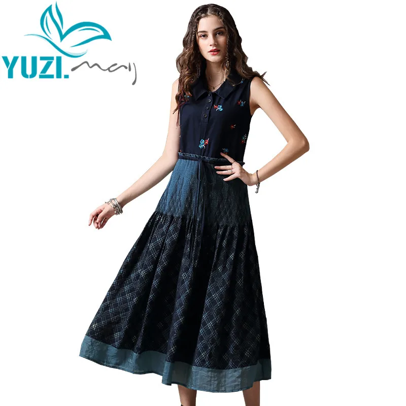 

Summer Dress 2018 Yuzi.may Boho New Vestidos Peter Pan Collar Sleeveless Swing Hem A-line Women Dresses A82103 Sundress