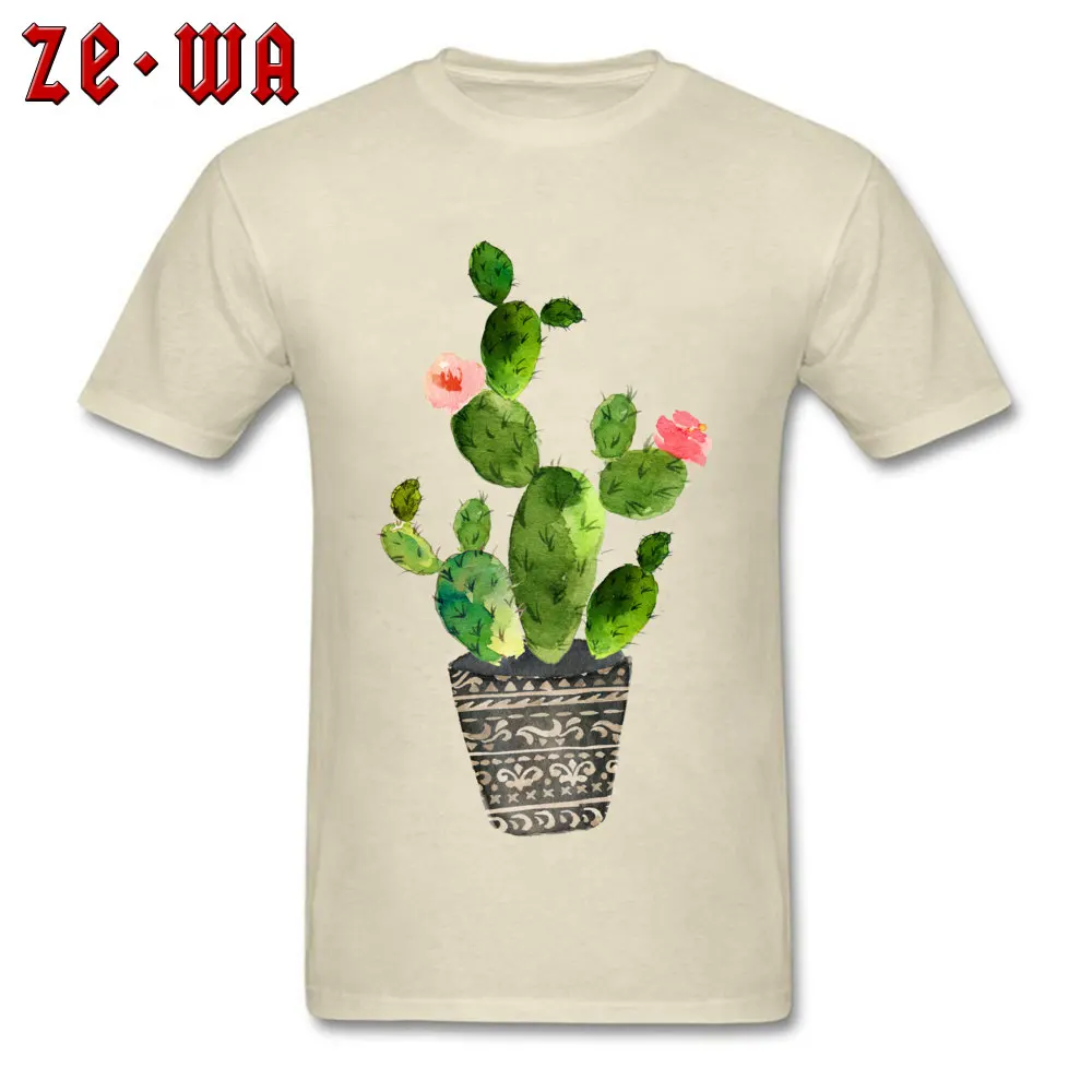 cactaceae watercolor pear cactus 2018 Fashion Mens T-Shirt Round Neck Short Sleeve 100% Cotton Fabric Tops Shirts T Shirts cactaceae watercolor pear cactus beige