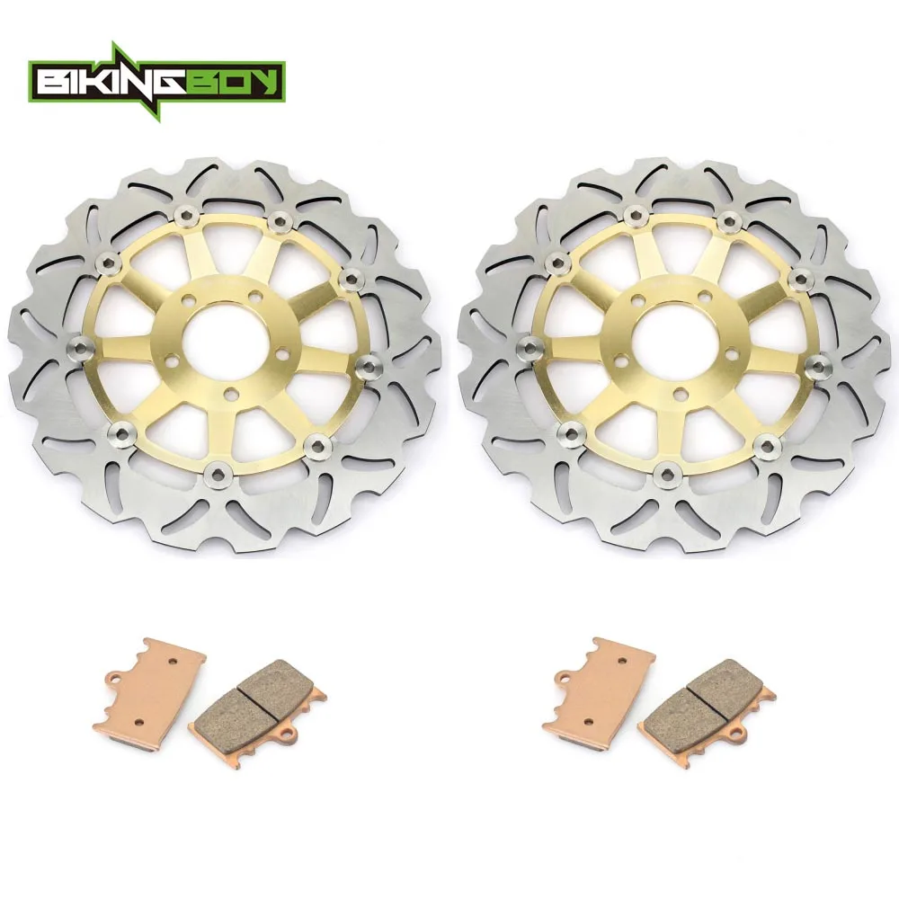 BIKINGBOY для KAWASAKI ZX6R Ninja 600 95-97 ZZR 600 1990-2007 ZZR 400 90-99 GPZ 900 R 90-96 передние тормозные диски роторы колодки - Цвет: Wavy Gold