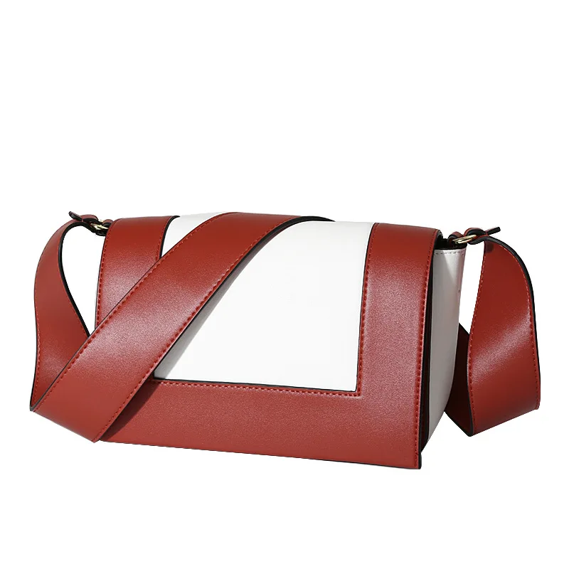 

New frame hit color portable handbag simple color wide shoulder strap fashion shoulder slung small square bag