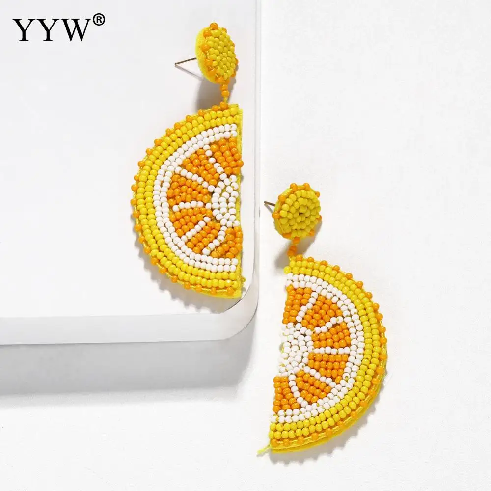

Yellow Seedbead Women Drop Earrings Cute Lemon Fruit Pattern Jewelry Accessories Sweet Hanging Dangle Earrings Femme Brinco