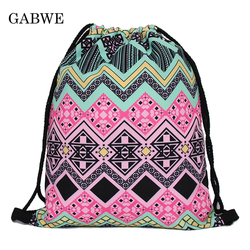 

GABWE 3D Printed Drawstring Bags Travel Organizer Worek Plecak Sznurek