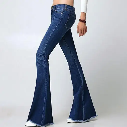 

Spring Autumn Slim Fit Mid Waist Flare Jeans Plus Size Stretch Skinny Jean Bell-Bottom Pants Denim Trousers