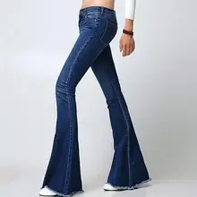 Spring Autumn Slim Fit Mid Waist Flare Jeans Plus Size Stretch Skinny Jean Bell-Bottom Pants Denim Trousers