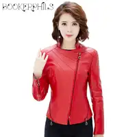 2019 New Spring Autumn Women Motorcycle Faux PU Leather Plus Size 4XL Red Black Soft Leather Jackets Lady Biker Outerwear Coat