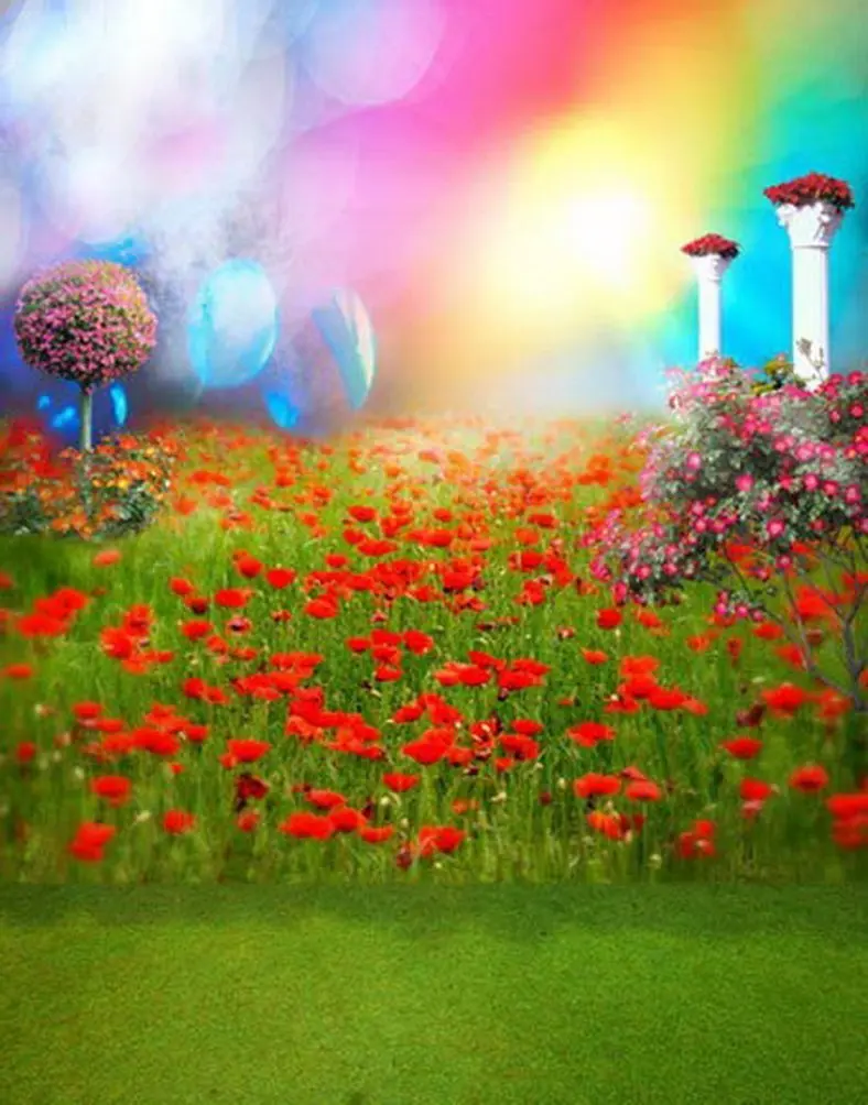 

Meadow Red Flowers Photography Backdrops Photo Props Studio Background 5x7ft