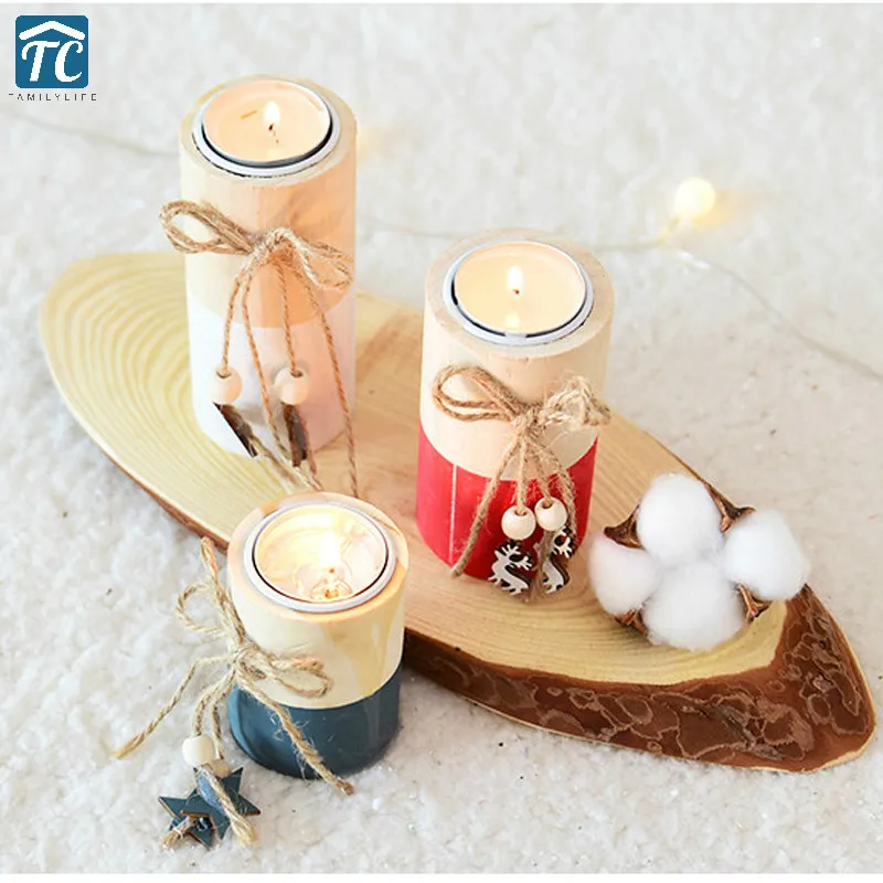

Christmas Wood Candle Holder Candlestick Decorative Lanterns Home Romantic Light Table Lamp Stand Wedding Candelabra Vintage