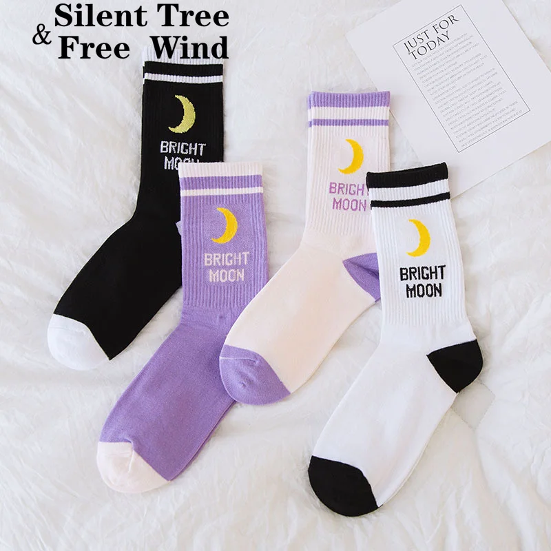 

Korean Harajuku Hip Hop Bright Moon Moonlight Crew Socks Cool Fashion Women Men Lunar Unisex Street Skateboard Sock