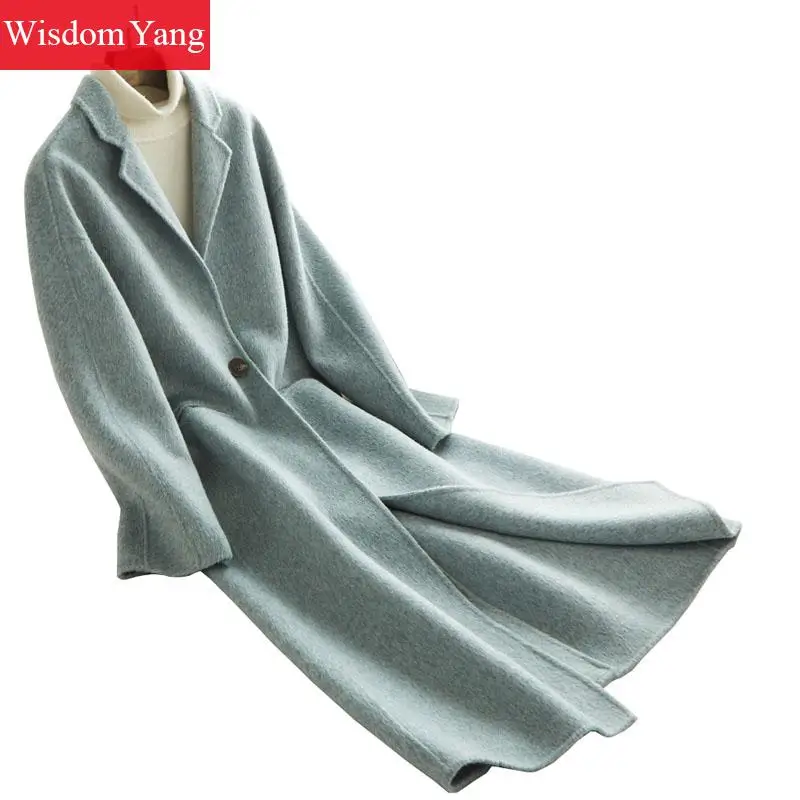 

Winter Warm Long Sheep Wool Women Coats Turndown 2018 Elegant Bandage Female Overcoat Woolen Office Ladies Coat Trench Outerwear