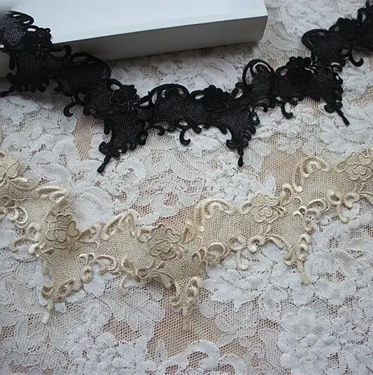

5 Meters Vintage Style Water Soluble Embroidered Black Gold Lace Trim 8cm Width Free Shipment